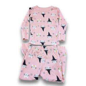 Hanna Andersson Pink Halloween Witch Cat Long John Pajamas Kids Girls 90 US 3T